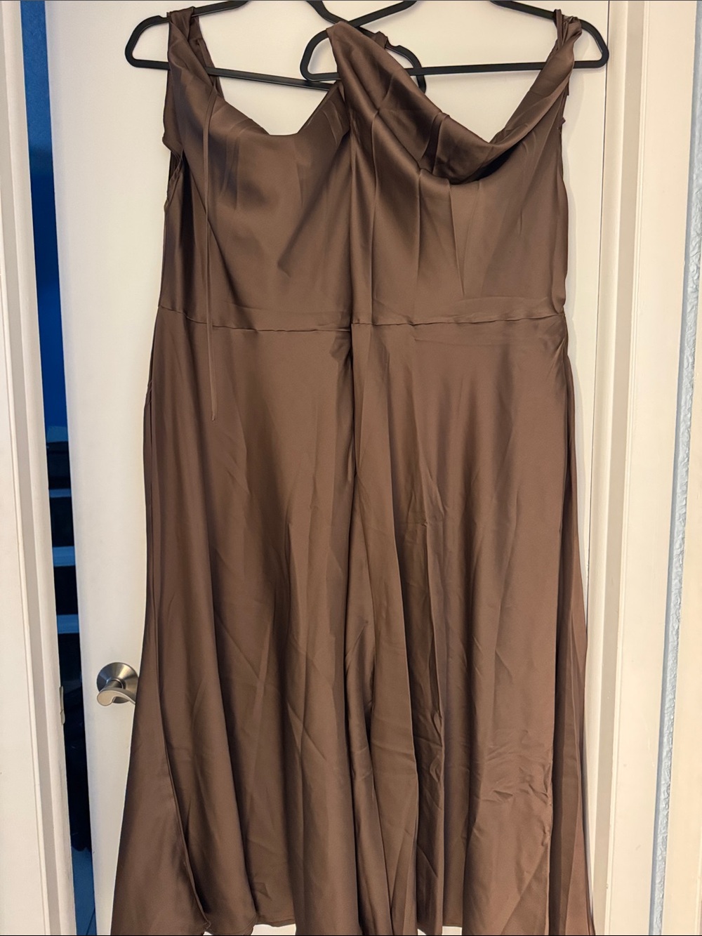 Satin Brown Slip Dress - Cowl Neck